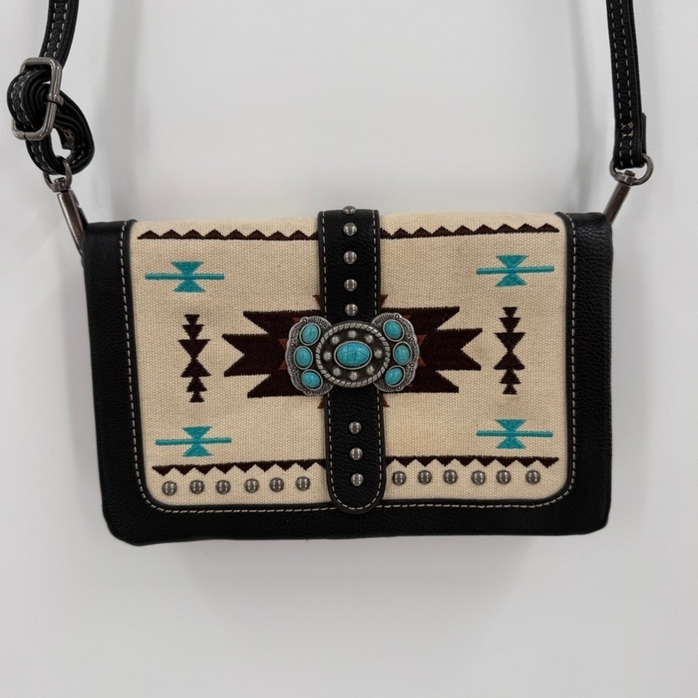 American Bling Crossbody Bag Womens Small Black Western Aztec Turquoise